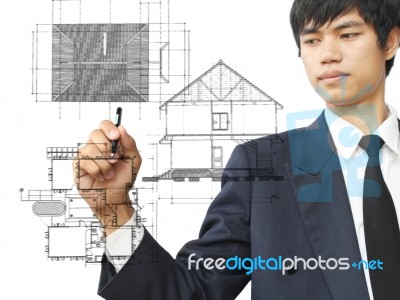 Man Drawing Architecture Home Stock Photo
