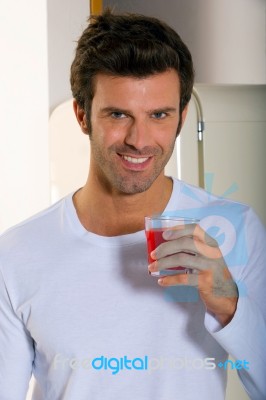 Man Drinking Juice Stock Photo