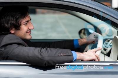 Man Driving His Car Stock Photo