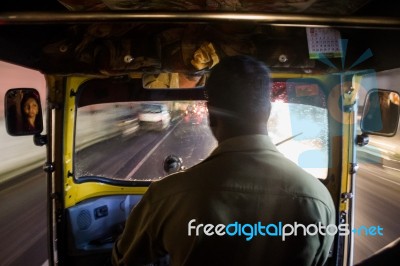 Man Driving Indian Auto Stock Photo