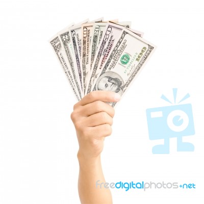 Man Hand Holding Dollar Banknote Stock Photo