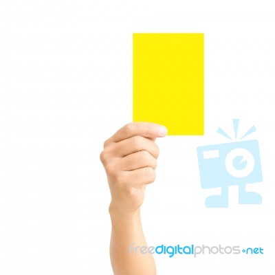 Man Hand Holding Yellow Card Stock Photo