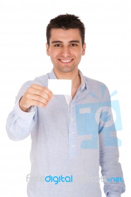 Man Holding Card Stock Photo