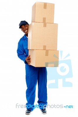 Man Holding Cardboard Box Stock Photo
