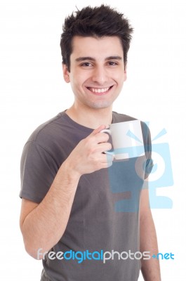 Man Holding Mug Stock Photo