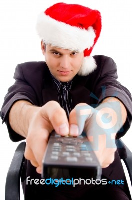 Man Holding Remote Control Stock Photo