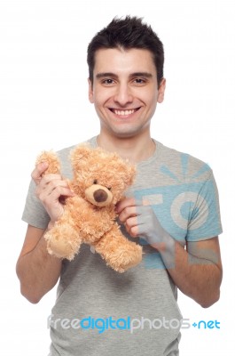 Man Holding Teddy Bear Stock Photo