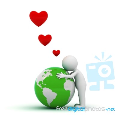 Man Hugging Green World Stock Image