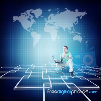 Man In Cyberspace Stock Photo