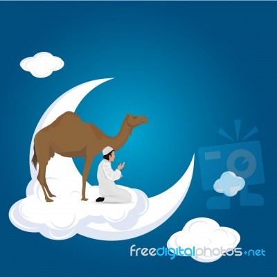 Man Praying And Camel On Cloud Stock Image