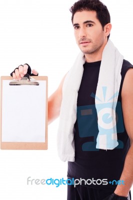 Man Showing Blank Board Stock Photo