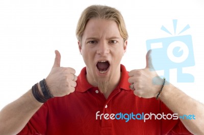 Man Showing Both Thumbs Up Stock Photo