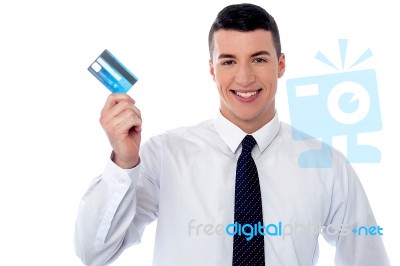 Man Showing His Credit Card Stock Photo