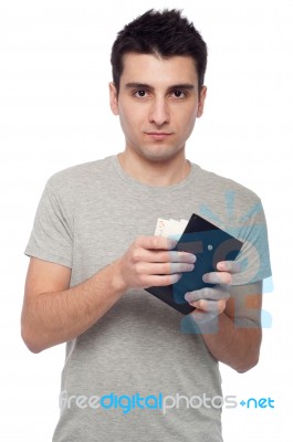 Man Showing His Wallet Stock Photo Man Showing His Wallet Stock Photo