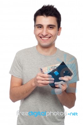 Man Showing His Wallet Stock Photo
