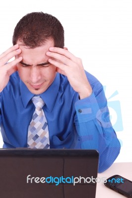 Man Sitting In Front Of  Laptop Stock Photo