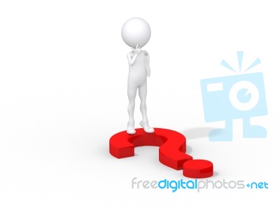 Man Standing On Question Mark Stock Photo