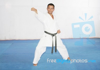 Man Training Karate In The Gym Stock Photo Man Training Karate In The Gym Stock Photo