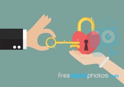Man Try To Unlock Woman's Heart Stock Image