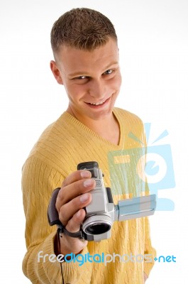 Man Using Camcorder Stock Photo