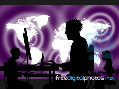 Man Using Internet Indicates Web Site And Pc Stock Image