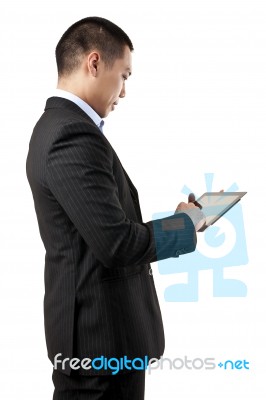 Man Using Tablet Pc Stock Photo