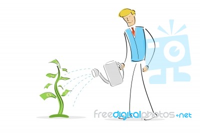 Man Watering The Plant Stock Image