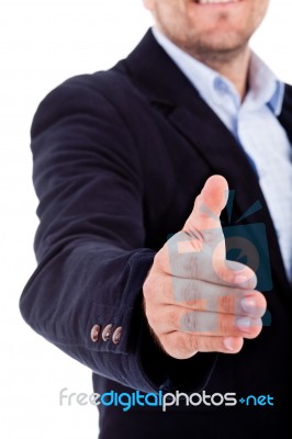 Man Welcomes With Open Hand Stock Photo