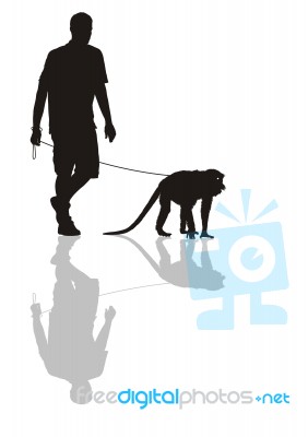 Man With A Monkey On A Leash Stock Image