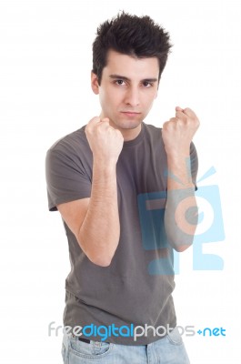 Man With Fight Expression Stock Photo