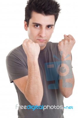 Man With Fight Expression Stock Photo