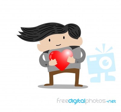 Man With Red Heart Stock Image
