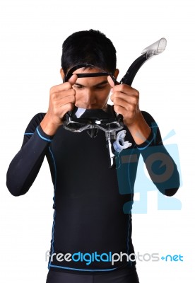 Man With Snorkeling Equipment Isolated Stock Photo