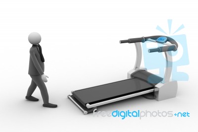 Man With Treadmill Isolated On White Background Stock Image