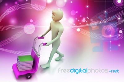 Man With Trolley For Delivering Books Stock Image