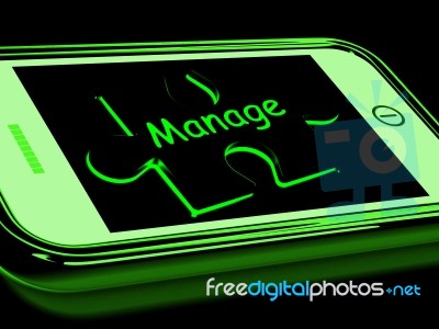 Manage On Smartphone Shows Mobile Supervising Stock Image