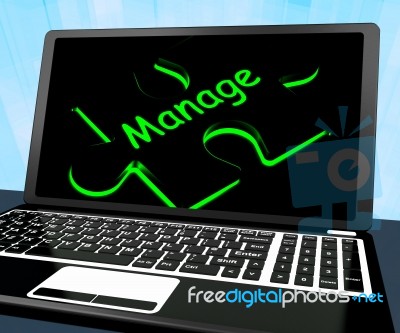 Manage Puzzle On Laptop Shows Management Stock Image