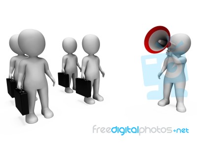 Manager With Megaphone Shows Management Or Salesmen Meeting Stock Image