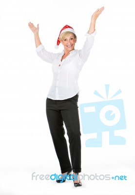 Manager Woman With Santa Hat Stock Photo