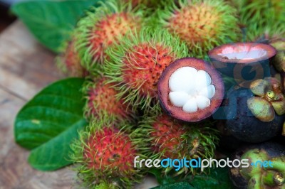 Mangosteen And Rambutan Stock Photo
