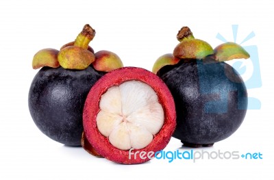 Mangosteen Isolated On The White Background Stock Photo