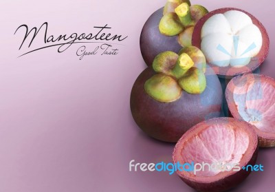 Mangosteen On Purple Solid Background Stock Photo