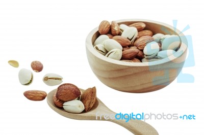 Many Almonds With White Background Stock Photo