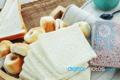 Many Breads And Cup Stock Photo