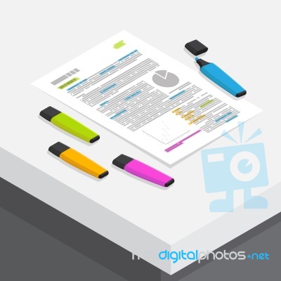 Many Color Marker Mark On Text In Document Stock Image