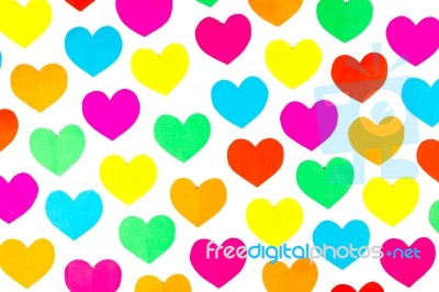 Many Colorful Cut Paper Hearts Isolated On White Background Stock Photo