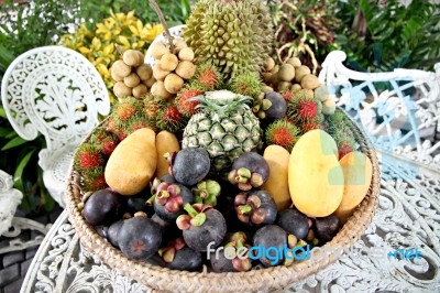 Many Of Fruits In The Basket Stock Photo