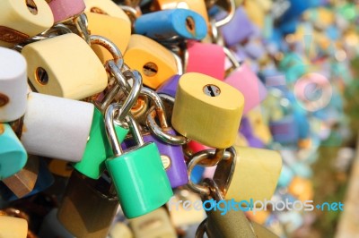 Many Padlocks On The Bridge Stock Photo