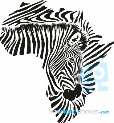 Map Of Africa Made Of Zebra Head And Skin Stock Image