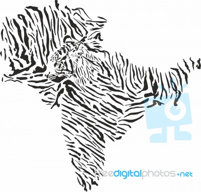 Map Of Indian Subcontinent With Tiger Background Stock Image